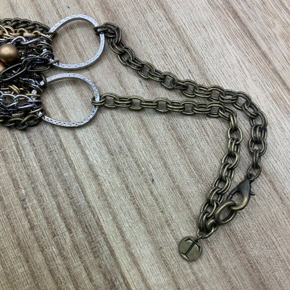 Talbots Multi Strands Chains Gold Silver Tone Beaded Necklace - Picture 9 of 9
